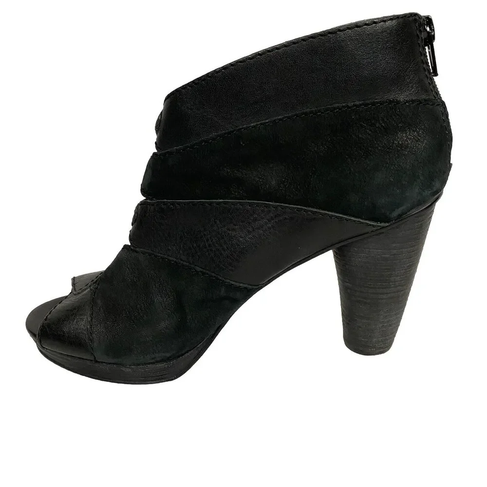 Fossil Bobbi Peep Toe Ankle Boots Booties Women’s Size 8.5 Black Leather - Picture 5 of 13